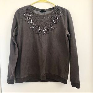 H&M Dark Grey Beaded and Jeweled Sweatshirt